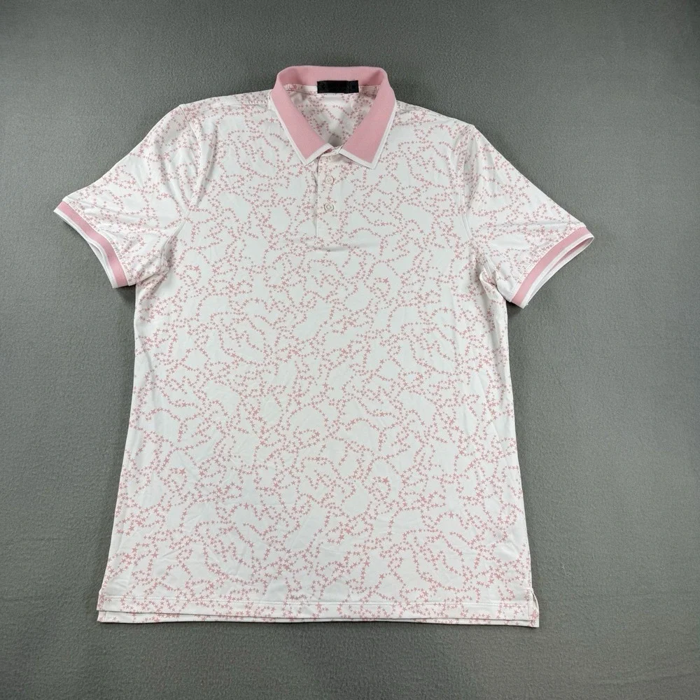 G/Fore Pink Star Dust Banded Sleeve Tech Jersey Golf Polo Size M All Over Print